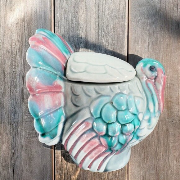 Vintage Tom and Hen Ceramic Turkey Bird Sugar Bowl Dish With Lid Marked Vintage - Picture 1 of 14